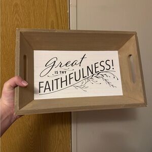 Faithfulness Wooden Tray - Brown and White